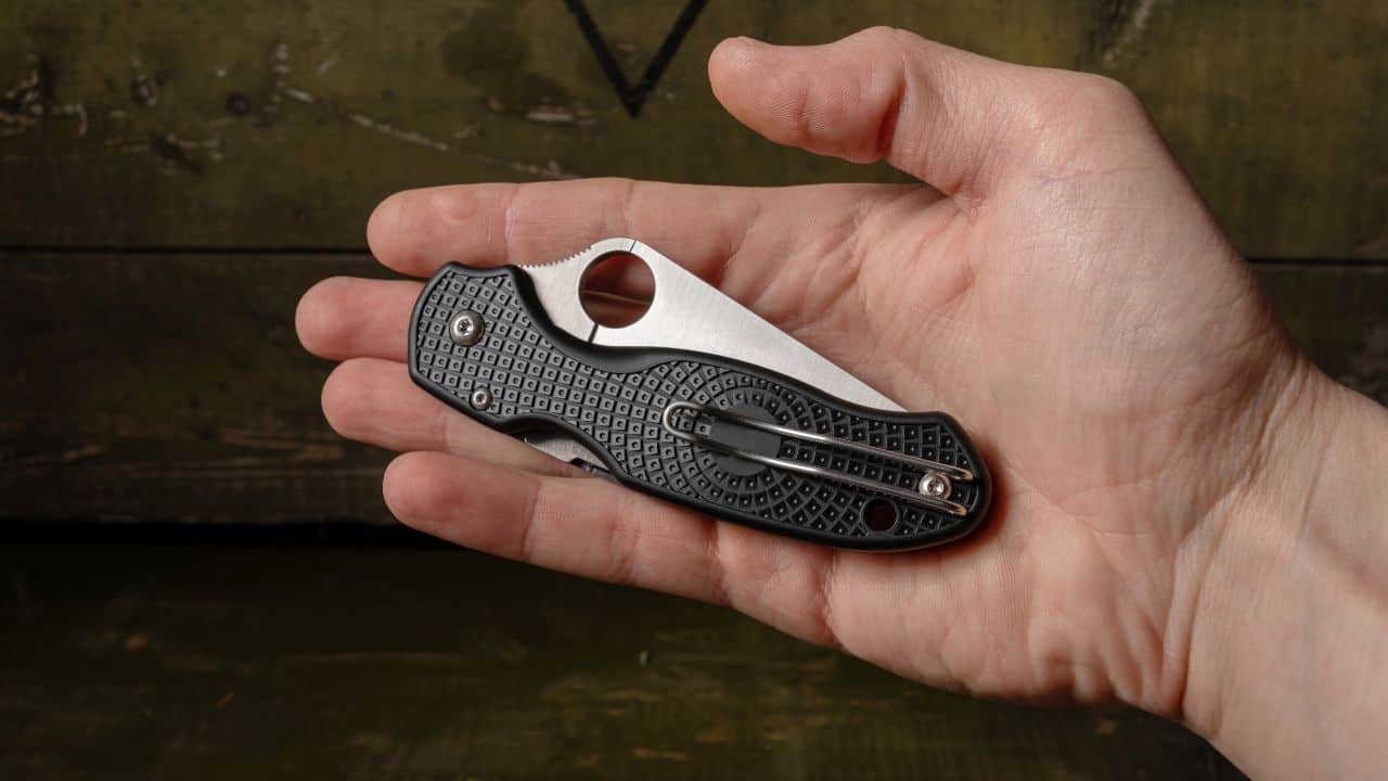 photo of a spyderco knife in someones hand folded closed